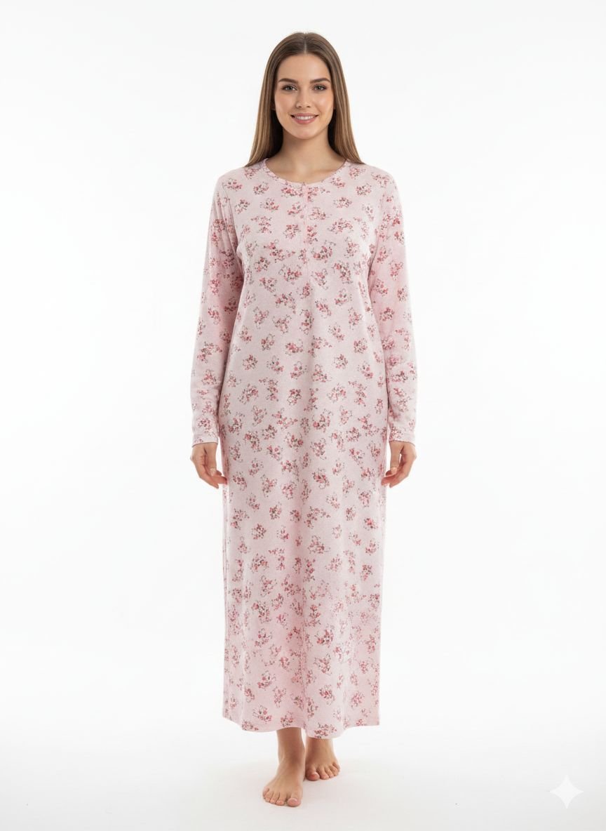 Nena Pamuklu Uzun Kol Gecelik