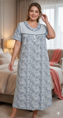 Nena Battal Büyük Beden Yarım Kol Pamuklu Gecelik