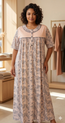 Nena Battal Büyük Beden Yarım Kol Pamuklu Gecelik