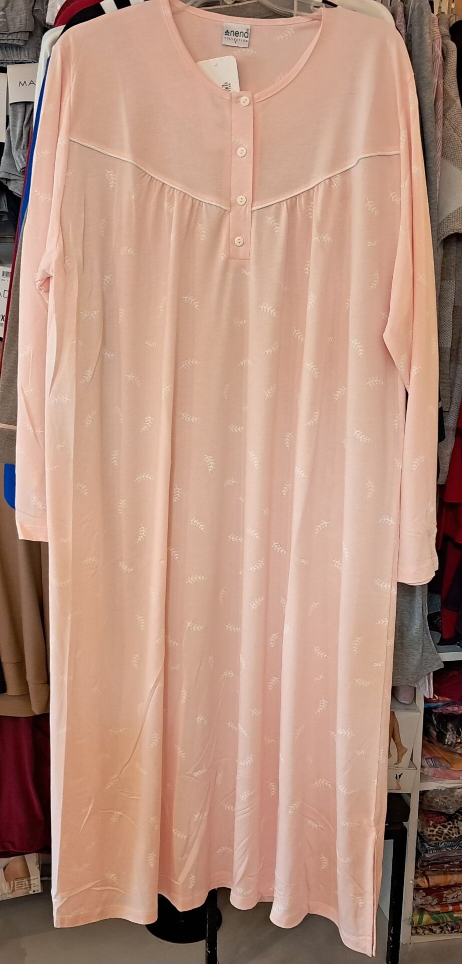 Nena Pamuklu Robalı Uzun Kol Gecelik